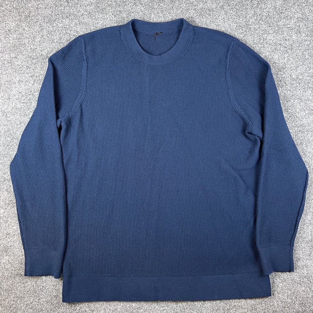 Lululemon Textured Knit Crewneck Sweater Mens L Blue Thermal Waffle Pullover